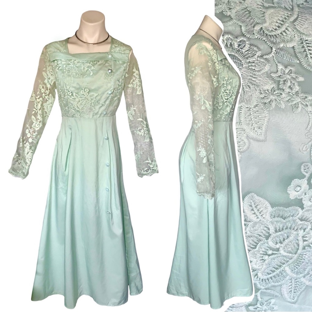 v i n t a g e :: Romantic Floral Lace Embroidered Sheer Maxi Dress - Picture 1 of 16